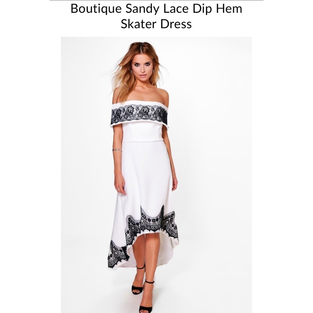 NWT BoohooBoutique Lace Black White Shoulder bride